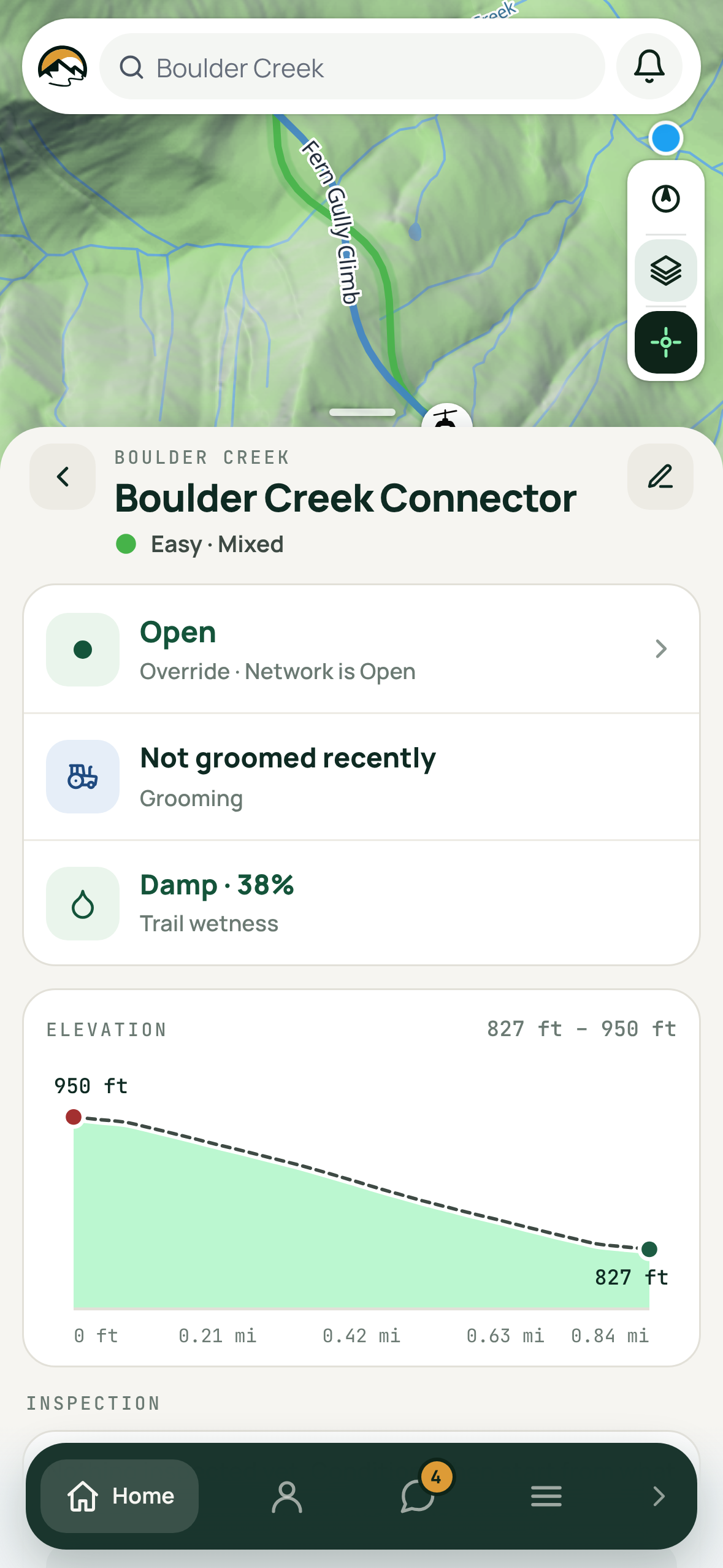 A trail's sheet in the field app with its Wetness row under Grooming
