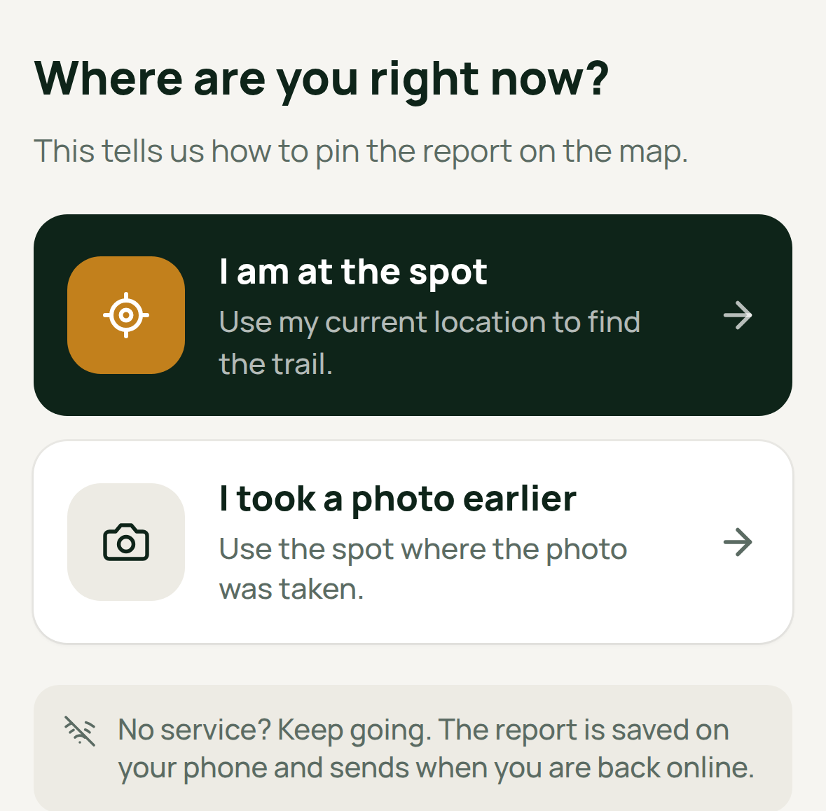 The report app opening on the two ways to start