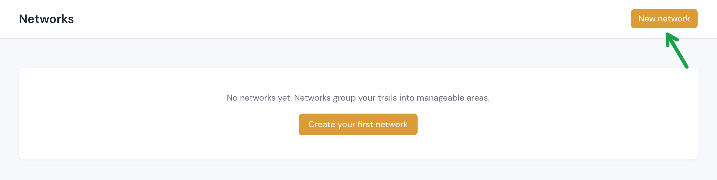 Networks index page showing the +New network button in the top right
