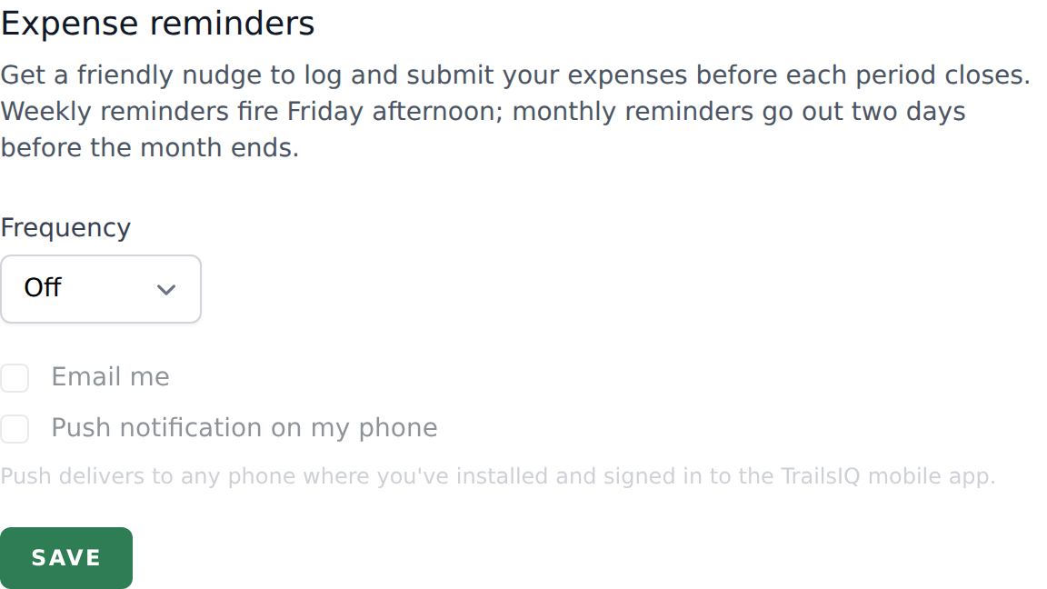 Profile page for a field worker showing only the Expense reminder block