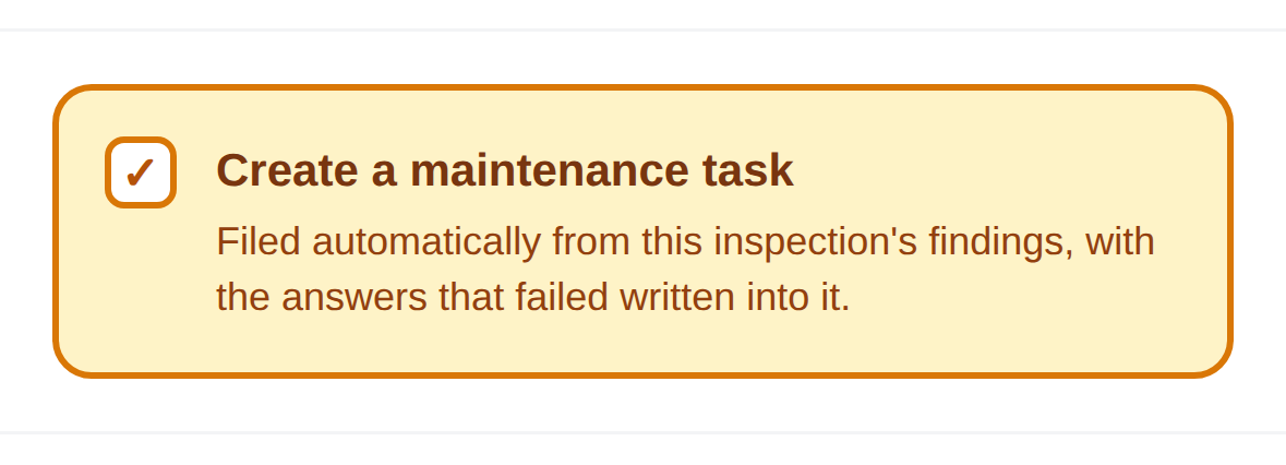 The offer to raise a maintenance item, ticked, after a failing answer
