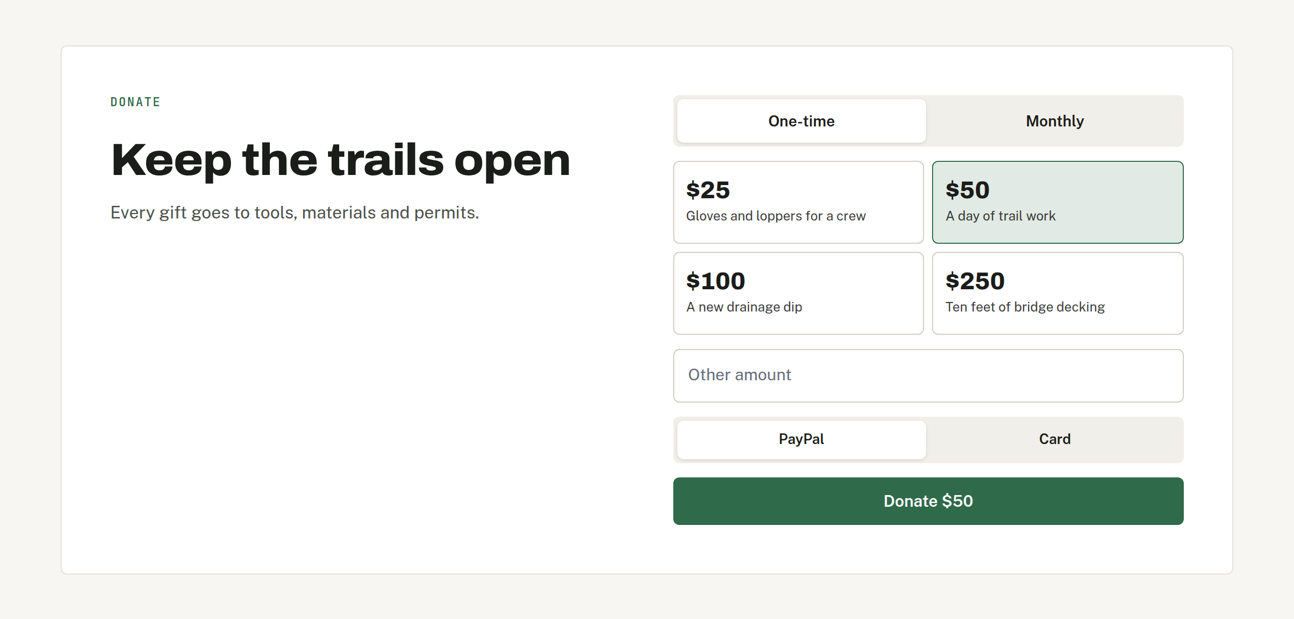 Donation form block on the Get involved page